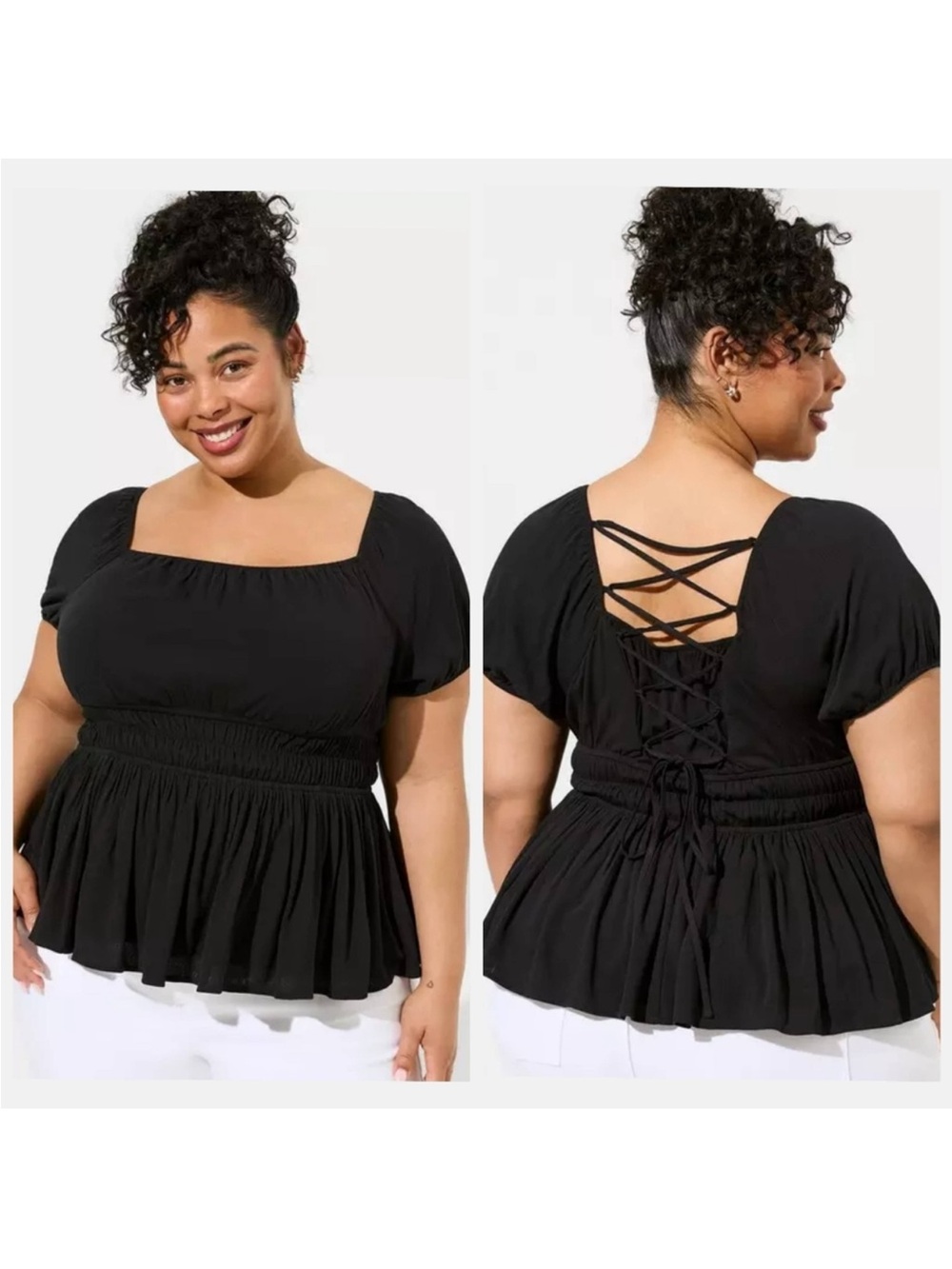 Torrid Washable Crinkle Gauze Crisscross Back Top Black 1X